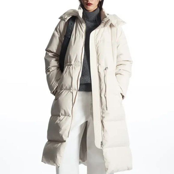 COS Hooded Recycled Down Puffer Coat Sz L Cream NWOT - Picture 1 of 16